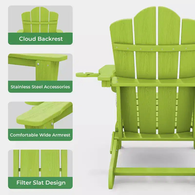 HYLEORY Chaise Adirondack pliante en PEHD avec 2 porte-gobelets - Chaise Adirondack en composite