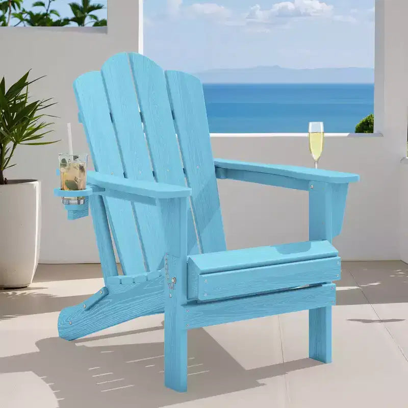 HYLEORY Chaise Adirondack pliante en PEHD avec 2 porte-gobelets - Chaise Adirondack en composite