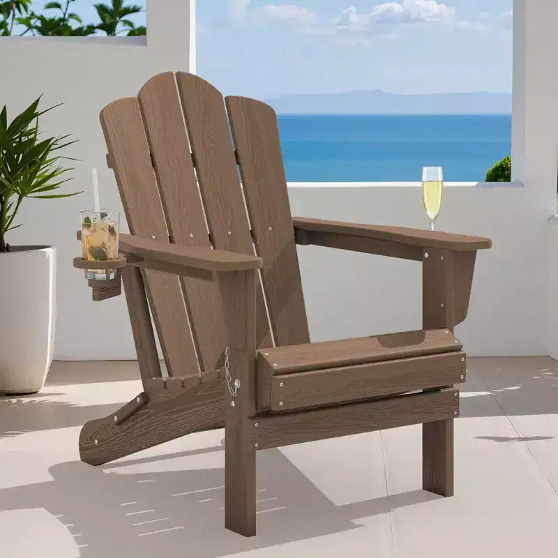 HYLEORY Chaise Adirondack pliante en PEHD avec 2 porte-gobelets - Chaise Adirondack en composite