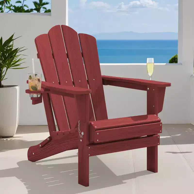 HYLEORY Chaise Adirondack pliante en PEHD avec 2 porte-gobelets - Chaise Adirondack en composite