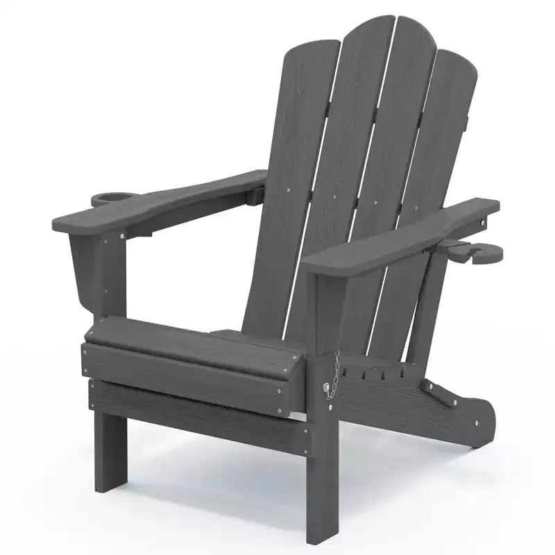 HYLEORY HDPE Folding Adirondack Chair with 2 Cup Holder - Composite Adirondack Chair