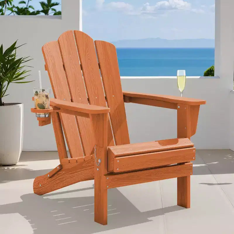 HYLEORY Chaise Adirondack pliante en PEHD avec 2 porte-gobelets - Chaise Adirondack en composite