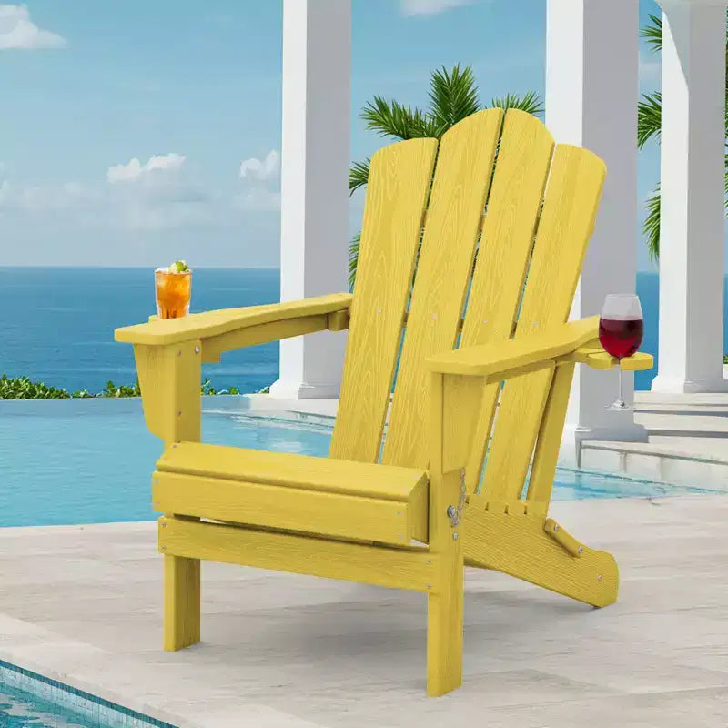 HYLEORY Chaise Adirondack pliante en PEHD avec 2 porte-gobelets - Chaise Adirondack en composite