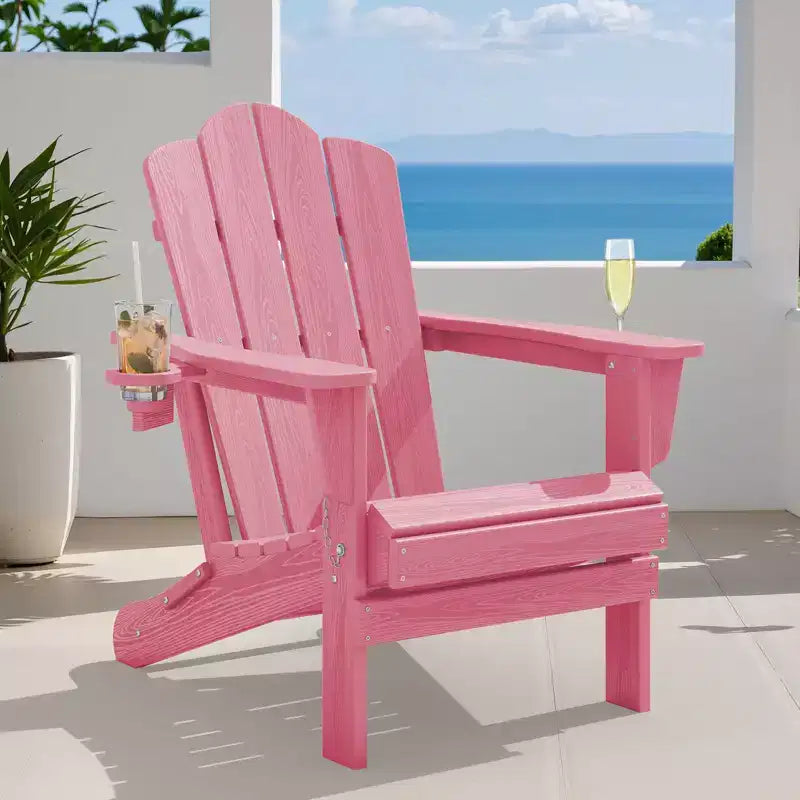 HYLEORY Chaise Adirondack pliante en PEHD avec 2 porte-gobelets - Chaise Adirondack en composite