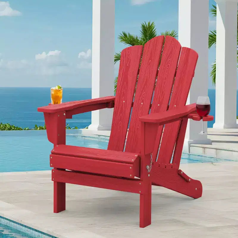 HYLEORY Chaise Adirondack pliante en PEHD avec 2 porte-gobelets - Chaise Adirondack en composite
