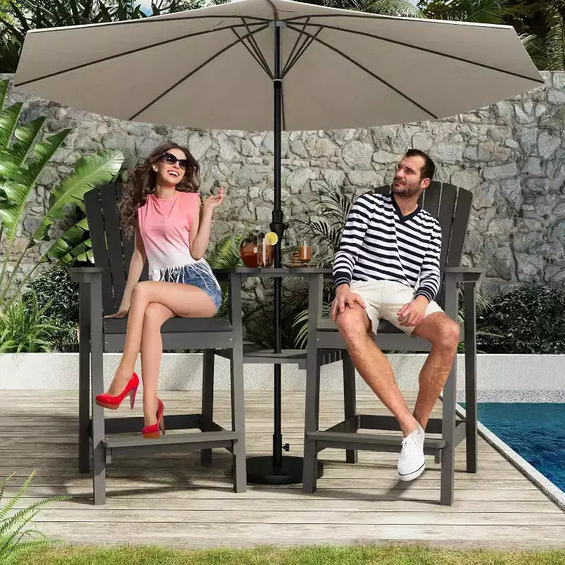 Sedie Adirondack da Esterno Alte da Bar con Vassoio Connesso, Sedie da Balcone, per Terrazzo, Giardino, Set da 2 Pezzi Resistente alle Intemperie