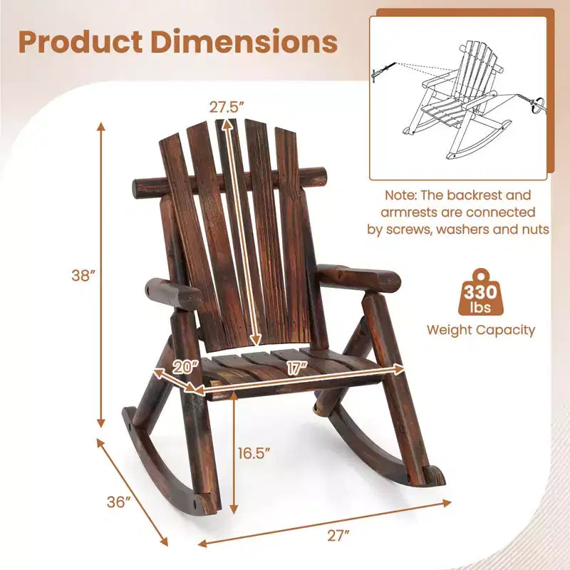 Costway Sedia a dondolo Adirondack da esterno 1/2 pz per adulti in legno massello per portico, sedia da giardino
