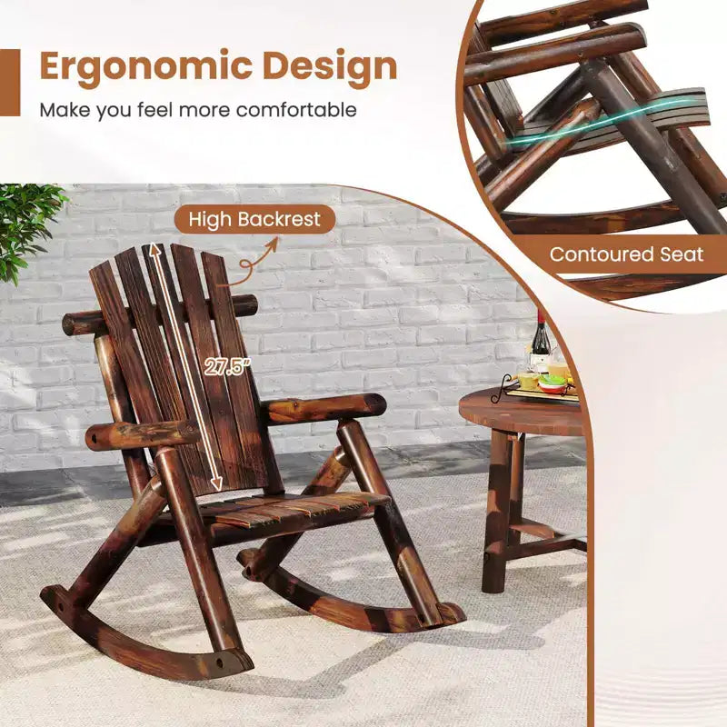 Costway Sedia a dondolo Adirondack da esterno 1/2 pz per adulti in legno massello per portico, sedia da giardino