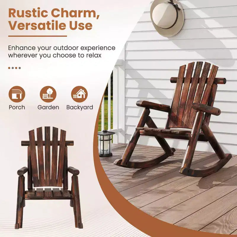 Costway Sedia a dondolo Adirondack da esterno 1/2 pz per adulti in legno massello per portico, sedia da giardino
