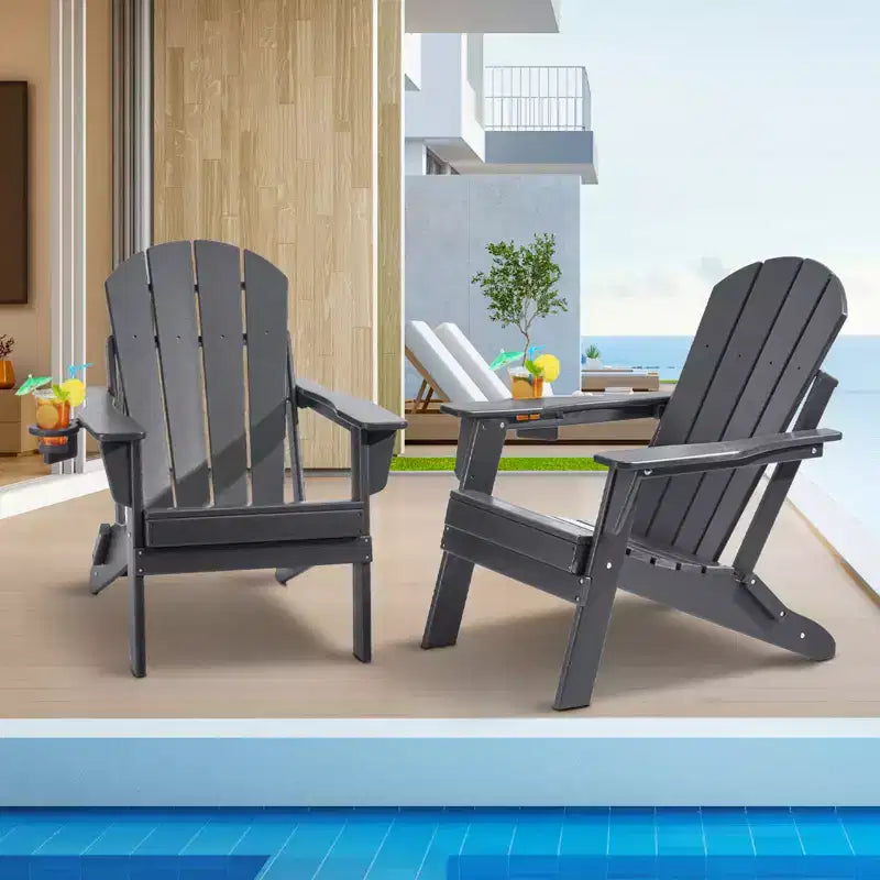 VEVOR Sedia Adirondack in plastica, set di 2 sedie pieghevoli portatili per focolare, resistenti a tutte le condizioni atmosferiche, sedia Adirondack da esterno per patio con portabicchieri