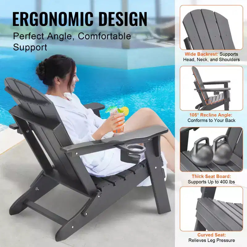 VEVOR Sedia Adirondack in plastica, set di 2 sedie pieghevoli portatili per focolare, resistenti a tutte le condizioni atmosferiche, sedia Adirondack da esterno per patio con portabicchieri