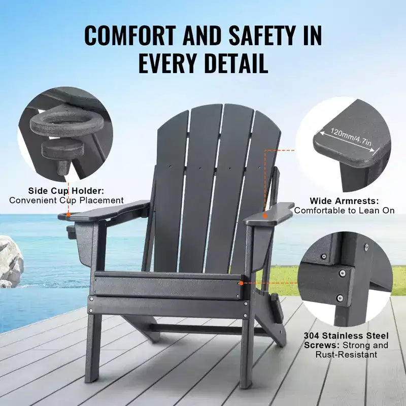VEVOR Sedia Adirondack in plastica, set di 2 sedie pieghevoli portatili per focolare, resistenti a tutte le condizioni atmosferiche, sedia Adirondack da esterno per patio con portabicchieri