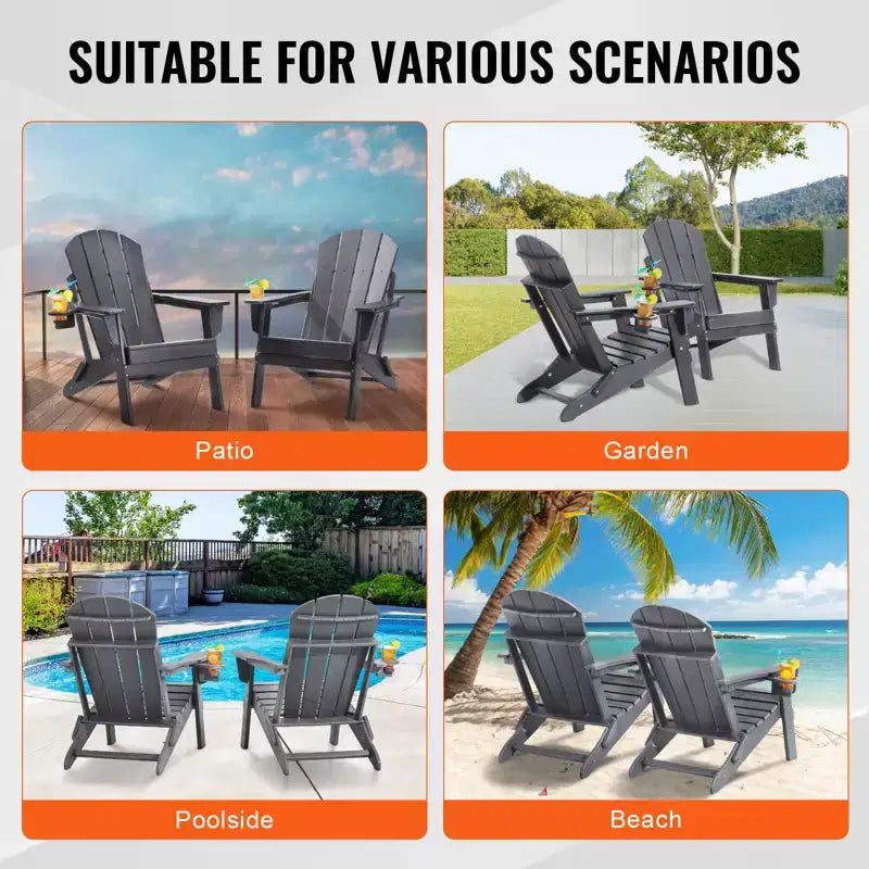 VEVOR Sedia Adirondack in plastica, set di 2 sedie pieghevoli portatili per focolare, resistenti a tutte le condizioni atmosferiche, sedia Adirondack da esterno per patio con portabicchieri