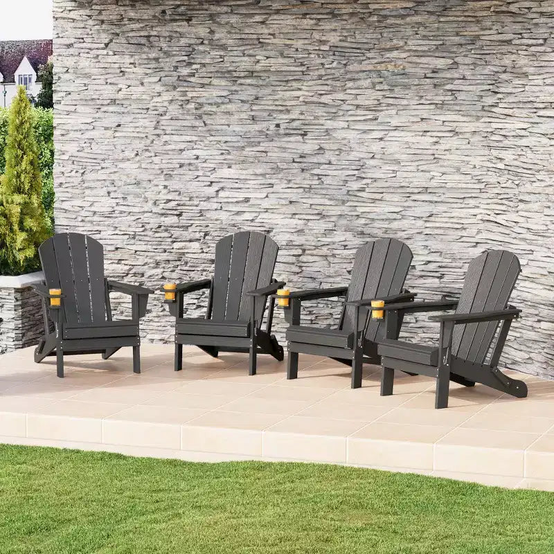 WestinTrends Nantucket Sedie Pieghevoli Adirondack da Esterno in Resina HDPE con Portabicchieri e Portacellulare (Set da Quattro)