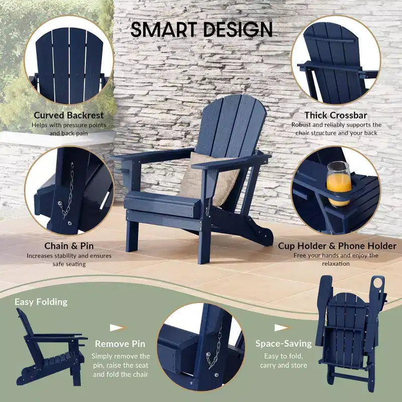 WestinTrends Nantucket Sedie Pieghevoli Adirondack da Esterno in Resina HDPE con Portabicchieri e Portacellulare (Set da Quattro)