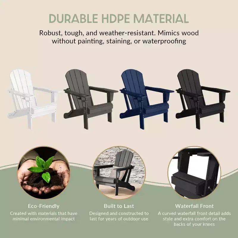 WestinTrends Nantucket Sedie Pieghevoli Adirondack da Esterno in Resina HDPE con Portabicchieri e Portacellulare (Set da Quattro)