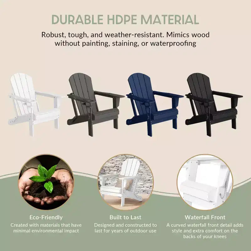 WestinTrends Nantucket Sedie Pieghevoli Adirondack da Esterno in Resina HDPE con Portabicchieri e Portacellulare (Set da Quattro)