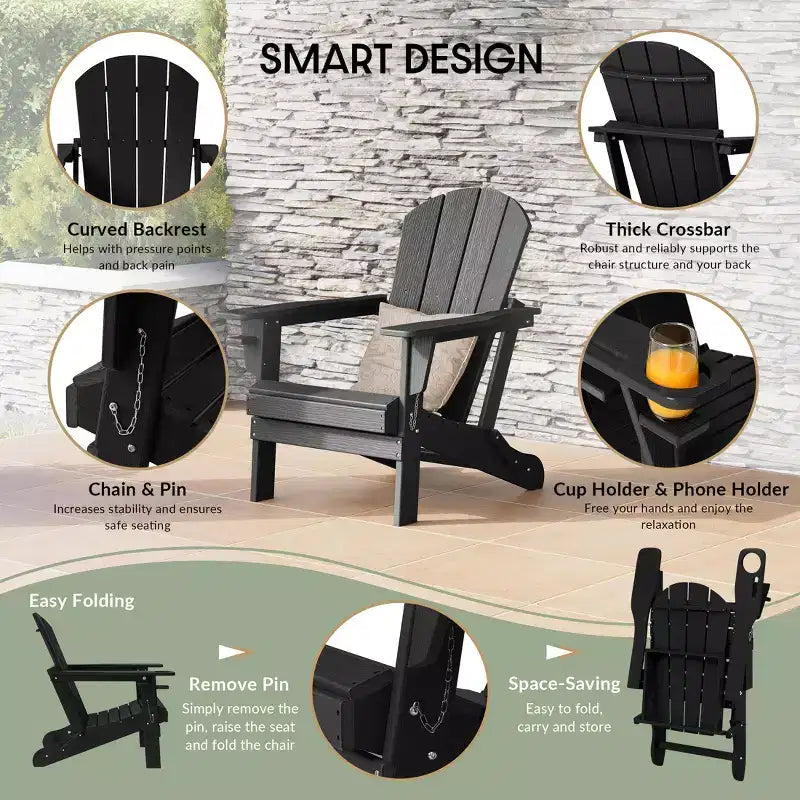 WestinTrends Nantucket Sedie Pieghevoli Adirondack da Esterno in Resina HDPE con Portabicchieri e Portacellulare (Set da Quattro)