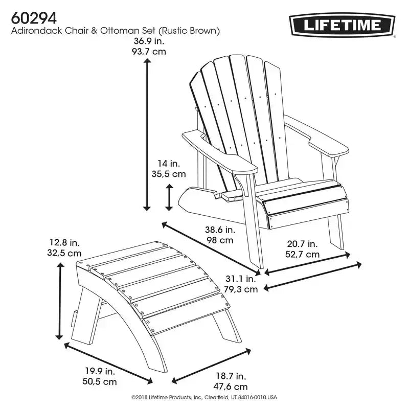 Set poltrona e poggiapiedi Adirondack Lifetime, Marrone rustico (60294)