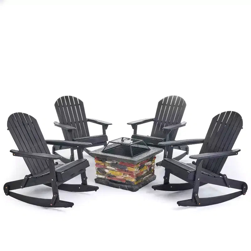 Christopher Knight Home Hermes Set da 5 Pezzi con Poltrona a Dondolo Adirondack e Braciere in Legno di Acacia per Esterni