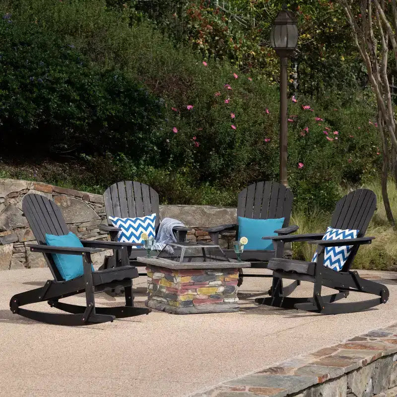 Christopher Knight Home Hermes Outdoor Acacia Wood 5 Piece Adirondack Rocking Chair and Fire Pit Set