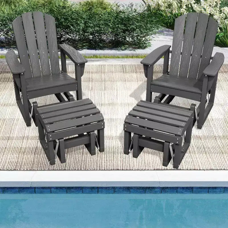 Hyleory Sedia a Dondolo Adirondack in HDPE con Pouf - Arredo Esterno per Patio Resistente alle Intemperie, Finitura Effetto Legno Durevole, Seduta Ergonomica