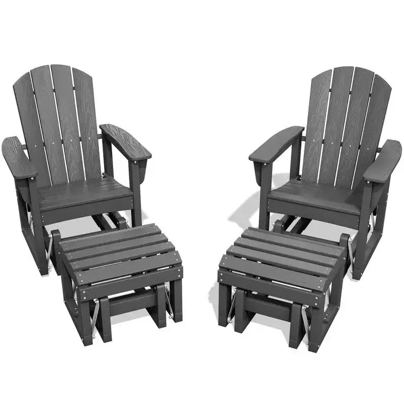 Hyleory Sedia a Dondolo Adirondack in HDPE con Pouf - Arredo Esterno per Patio Resistente alle Intemperie, Finitura Effetto Legno Durevole, Seduta Ergonomica