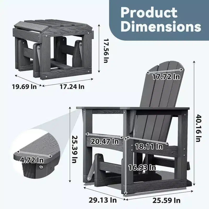 Hyleory Sedia a Dondolo Adirondack in HDPE con Pouf - Arredo Esterno per Patio Resistente alle Intemperie, Finitura Effetto Legno Durevole, Seduta Ergonomica