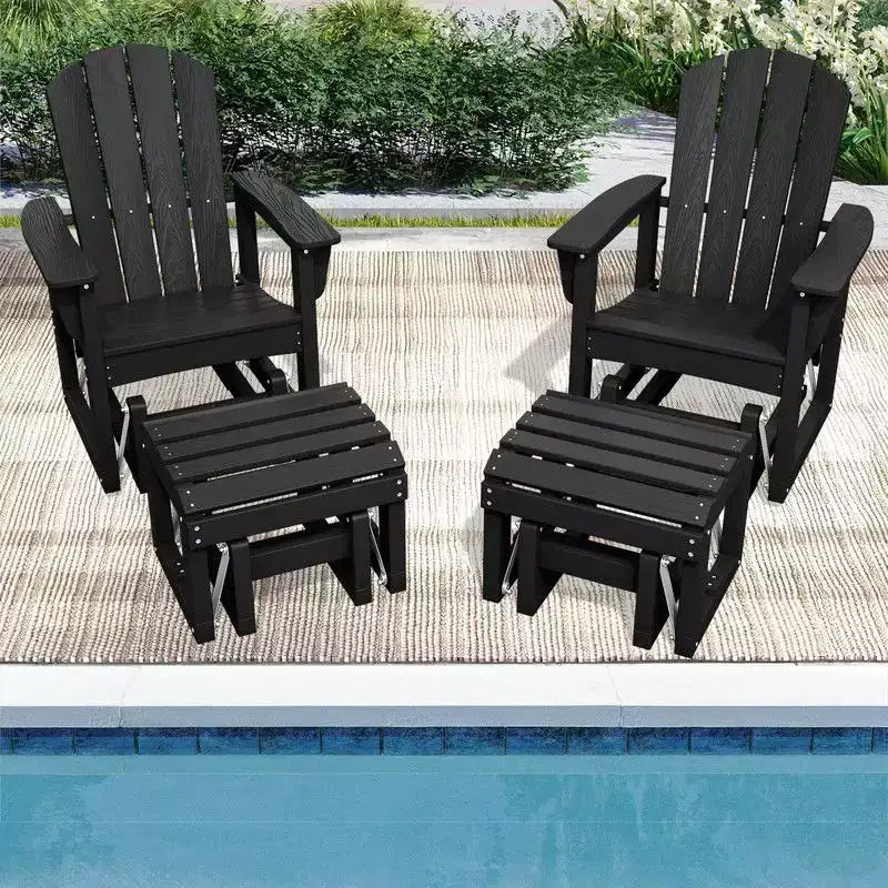 Hyleory Sedia a Dondolo Adirondack in HDPE con Pouf - Arredo Esterno per Patio Resistente alle Intemperie, Finitura Effetto Legno Durevole, Seduta Ergonomica
