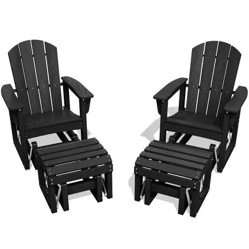 Hyleory Sedia a Dondolo Adirondack in HDPE con Pouf - Arredo Esterno per Patio Resistente alle Intemperie, Finitura Effetto Legno Durevole, Seduta Ergonomica