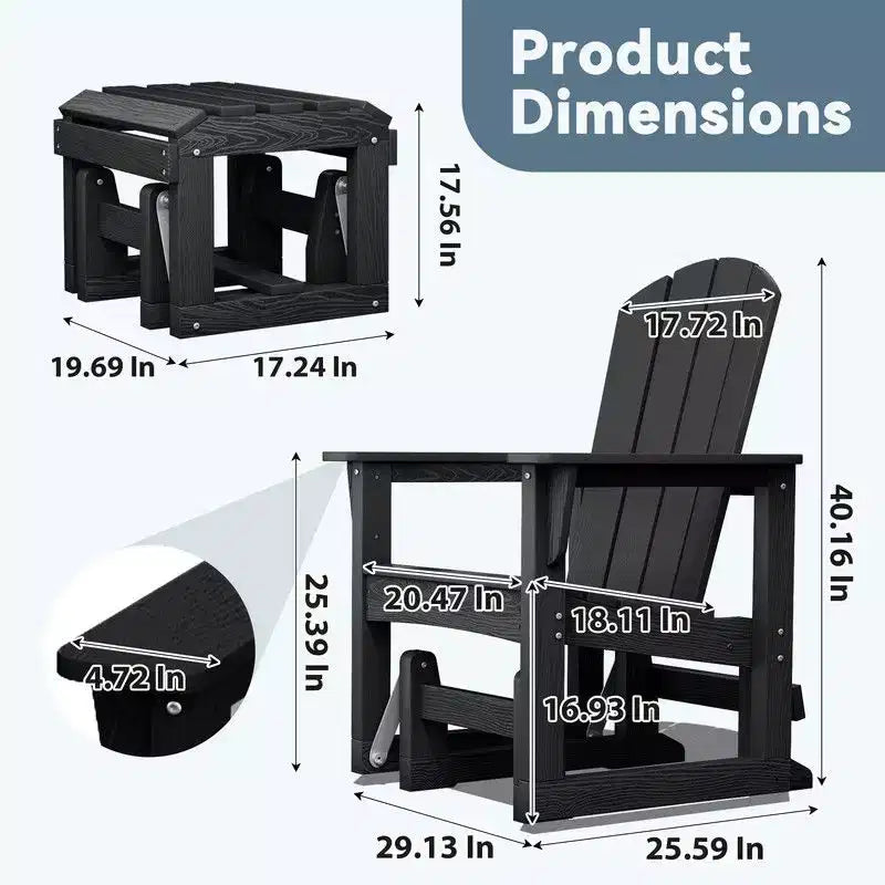 Hyleory Sedia a Dondolo Adirondack in HDPE con Pouf - Arredo Esterno per Patio Resistente alle Intemperie, Finitura Effetto Legno Durevole, Seduta Ergonomica