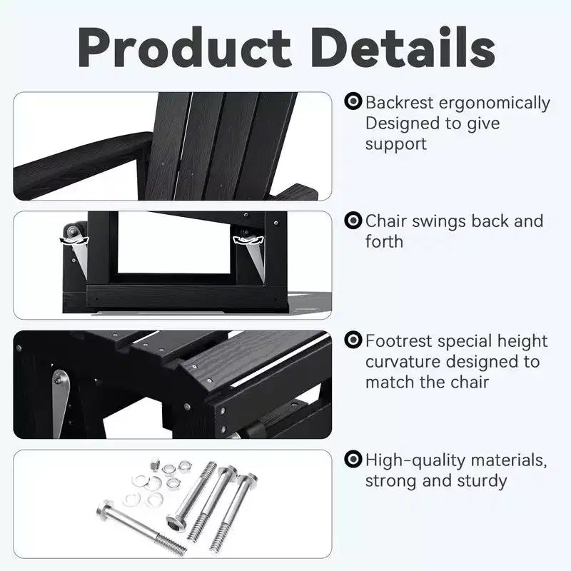 Hyleory Sedia a Dondolo Adirondack in HDPE con Pouf - Arredo Esterno per Patio Resistente alle Intemperie, Finitura Effetto Legno Durevole, Seduta Ergonomica
