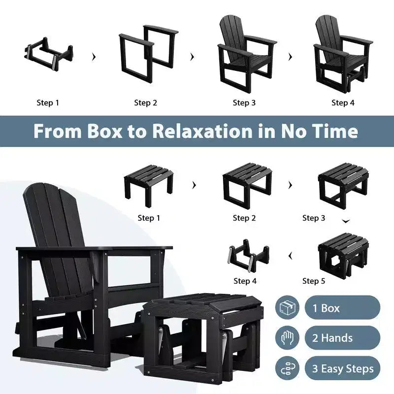 Hyleory Sedia a Dondolo Adirondack in HDPE con Pouf - Arredo Esterno per Patio Resistente alle Intemperie, Finitura Effetto Legno Durevole, Seduta Ergonomica