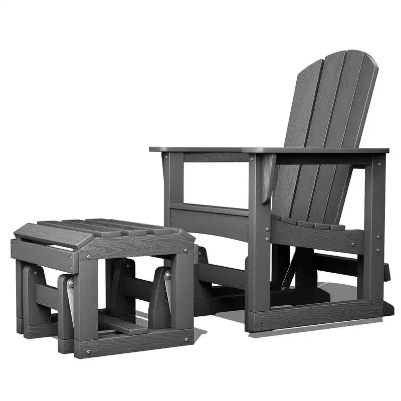 Fauteuil à bascule Adirondack en PEHD Hyleory avec ensemble ottoman - Mobilier de patio extérieur toutes saisons, finition grain de bois durable, siège ergonomique confortable