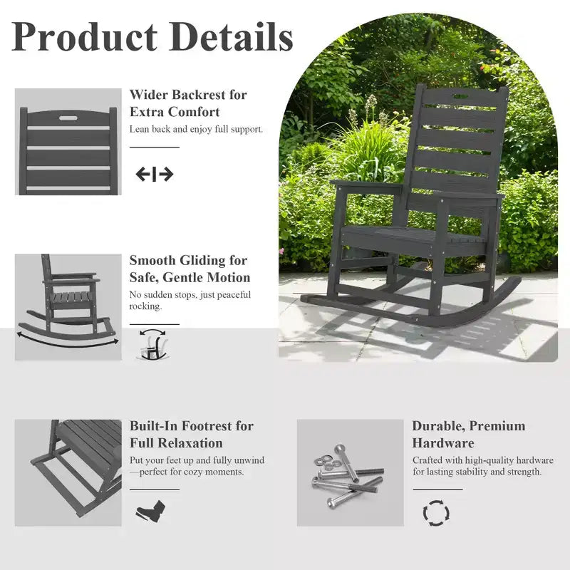 Sedia a Dondolo da Esterno Hyleory Extra Larga in HDPE Adirondack con Poggiapiedi Integrato e Inclinazione a 30 Gradi per il Massimo Relax