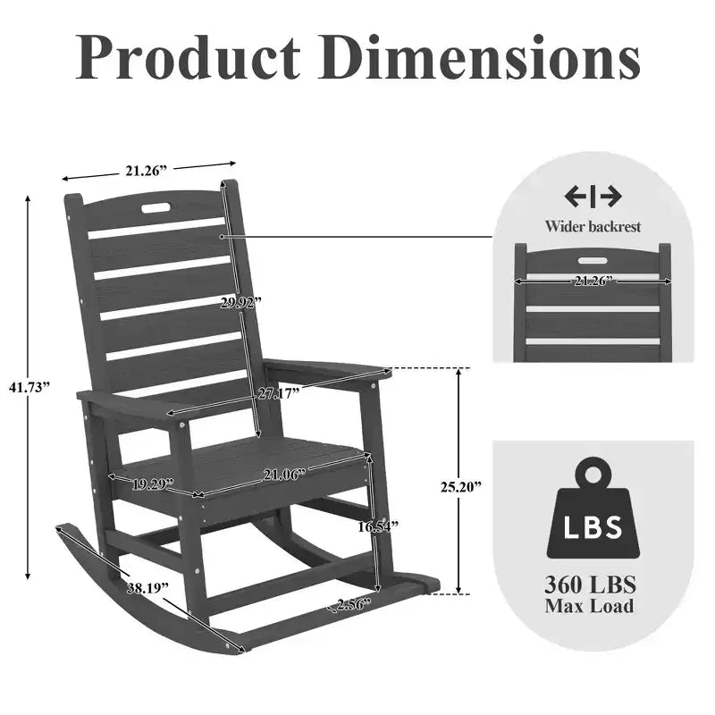 Sedia a Dondolo da Esterno Hyleory Extra Larga in HDPE Adirondack con Poggiapiedi Integrato e Inclinazione a 30 Gradi per il Massimo Relax
