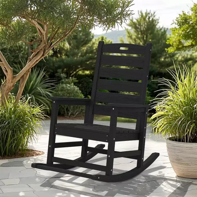 Sedia a Dondolo da Esterno Hyleory Extra Larga in HDPE Adirondack con Poggiapiedi Integrato e Inclinazione a 30 Gradi per il Massimo Relax