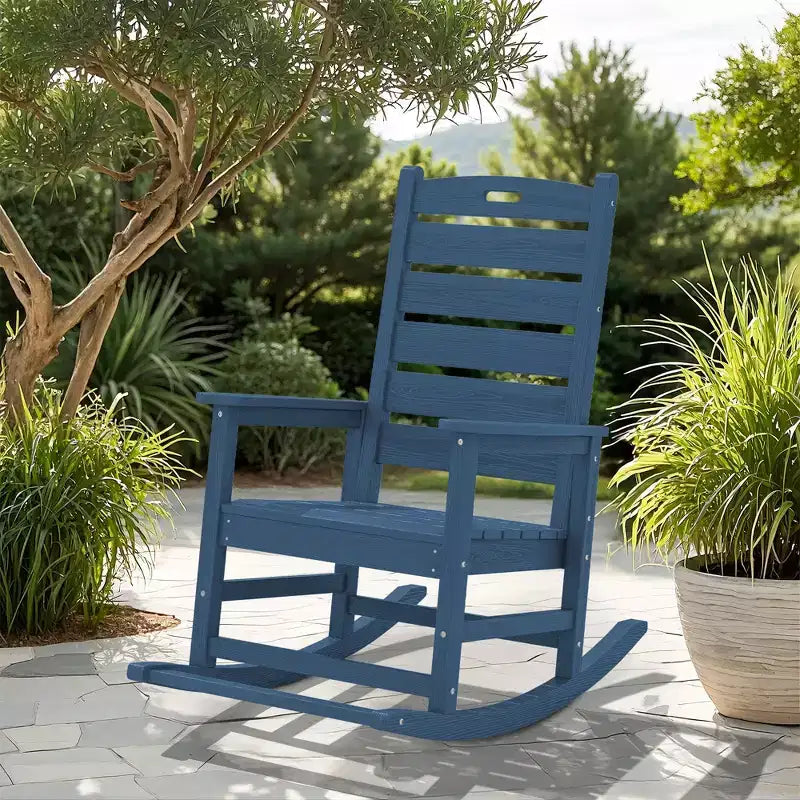 Sedia a Dondolo da Esterno Hyleory Extra Larga in HDPE Adirondack con Poggiapiedi Integrato e Inclinazione a 30 Gradi per il Massimo Relax
