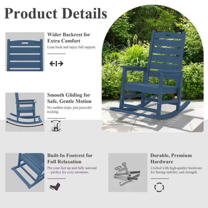 Sedia a Dondolo da Esterno Hyleory Extra Larga in HDPE Adirondack con Poggiapiedi Integrato e Inclinazione a 30 Gradi per il Massimo Relax