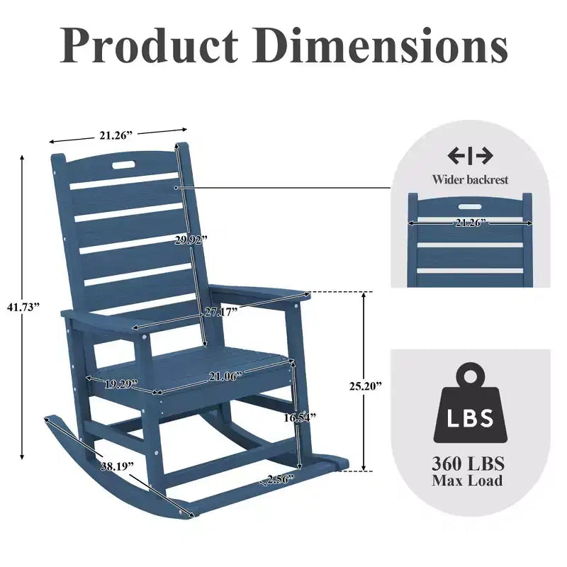 Sedia a Dondolo da Esterno Hyleory Extra Larga in HDPE Adirondack con Poggiapiedi Integrato e Inclinazione a 30 Gradi per il Massimo Relax