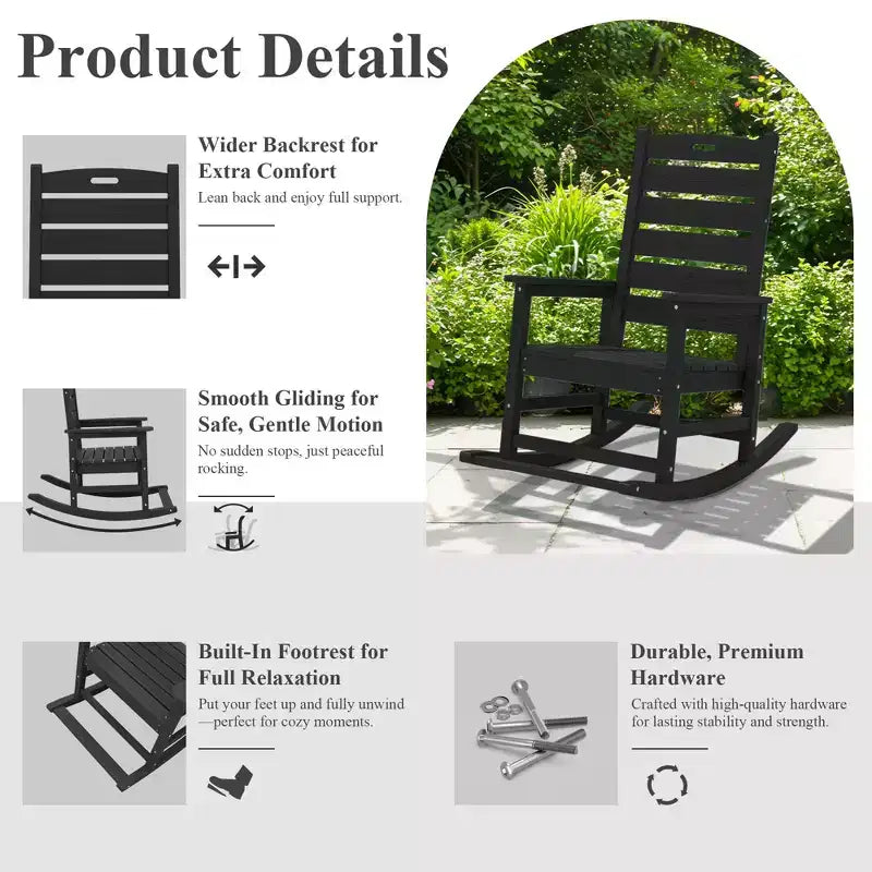 Sedia a Dondolo da Esterno Hyleory Extra Larga in HDPE Adirondack con Poggiapiedi Integrato e Inclinazione a 30 Gradi per il Massimo Relax