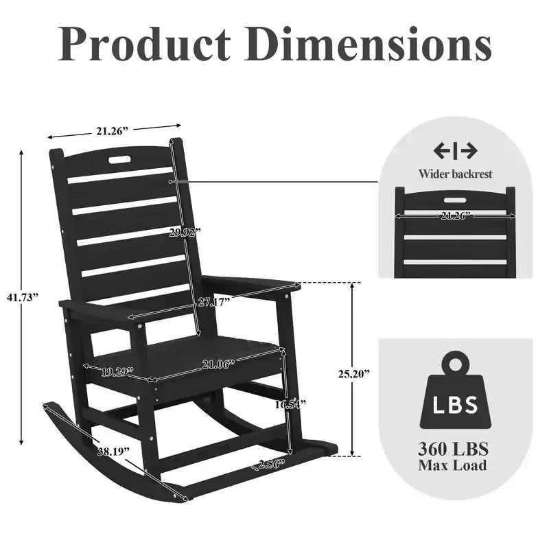 Sedia a Dondolo da Esterno Hyleory Extra Larga in HDPE Adirondack con Poggiapiedi Integrato e Inclinazione a 30 Gradi per il Massimo Relax