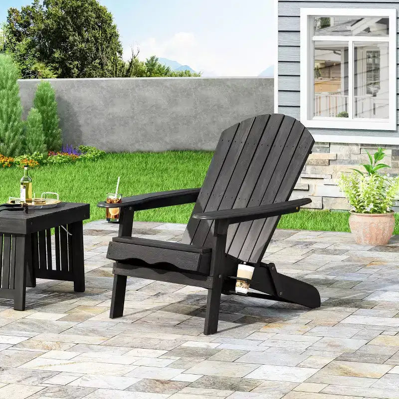 Sedia Adirondack Pieghevole Rustica per Patio Okak, Sedia da Giardino in Legno per Portico, Giardino e Cortile, Sedia a Sdraio da Esterno, Max 150 kg