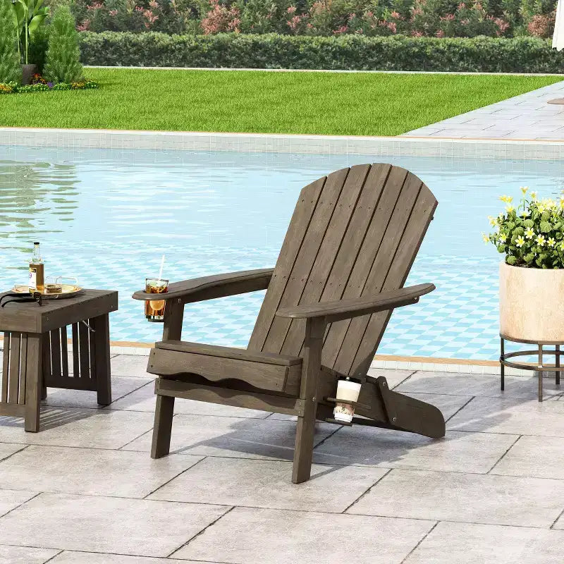 Okak Rustic Patio Folding Adirondack Chair Wooden Accent Chair for Porch,Garden&Backyard,Outdoor Lounge Chair,330lbs Max