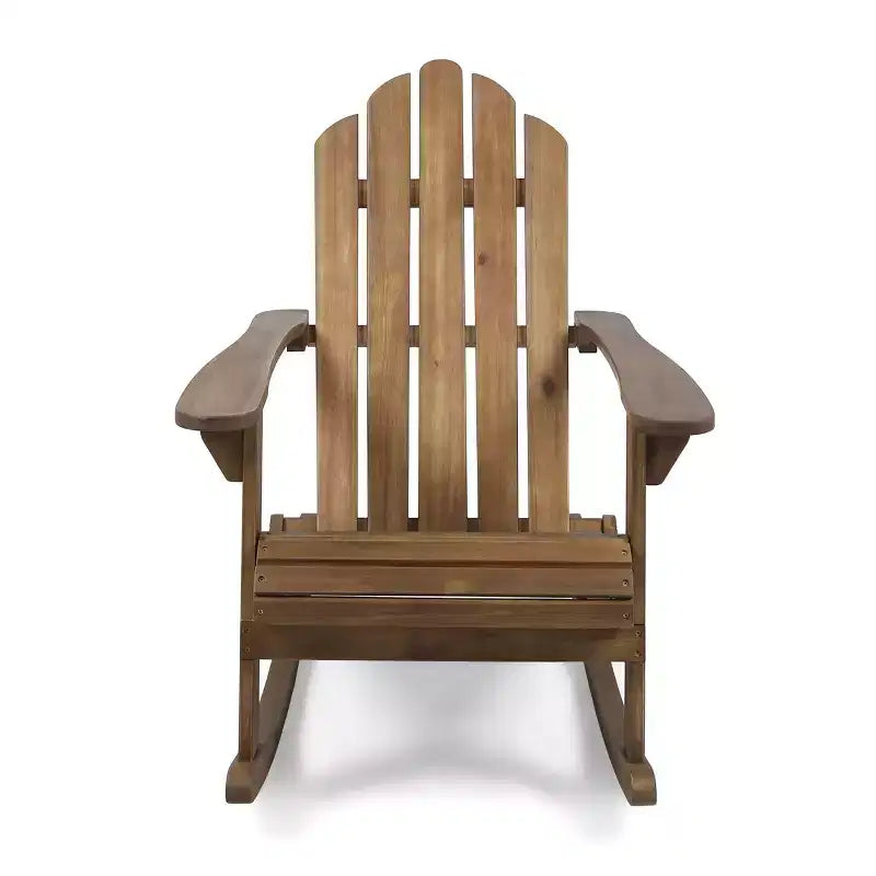 Okak Sedia a dondolo Adirondack rustica, sedie accentate in acacia di alta qualità con portabicchieri, 1 pezzo, sedia pigra da esterno per portico, cortile e giardino, marrone