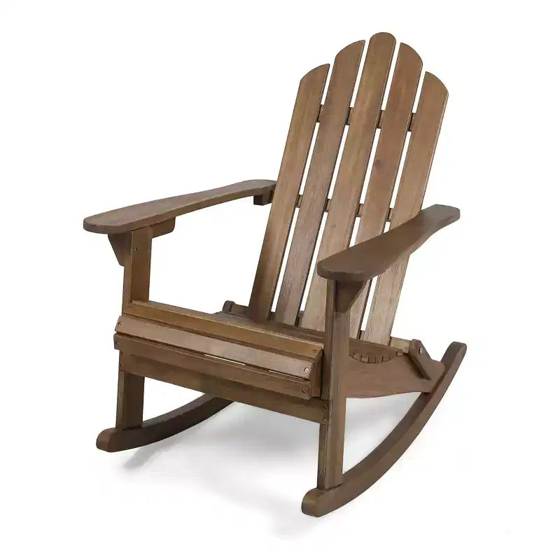 Okak Sedia a dondolo Adirondack rustica, sedie accentate in acacia di alta qualità con portabicchieri, 1 pezzo, sedia pigra da esterno per portico, cortile e giardino, marrone