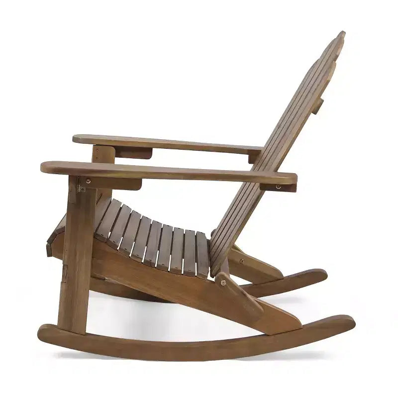 Okak Sedia a dondolo Adirondack rustica, sedie accentate in acacia di alta qualità con portabicchieri, 1 pezzo, sedia pigra da esterno per portico, cortile e giardino, marrone