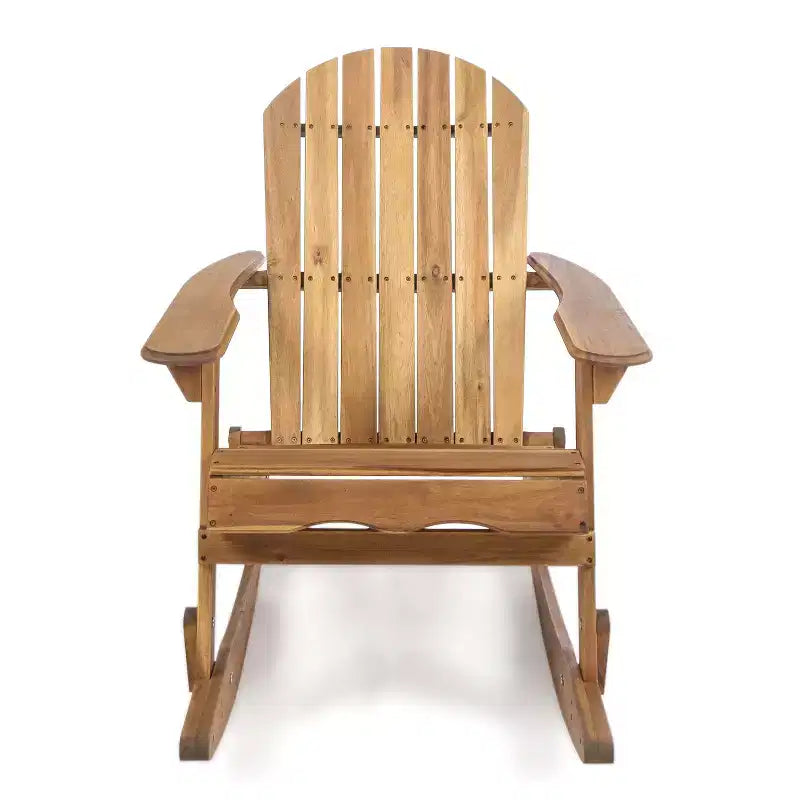 Okak Sedia a dondolo rustica Adirondack in acacia di alta qualità, 1 pezzo, sedia pigra da esterno per portico, cortile e giardino, naturale