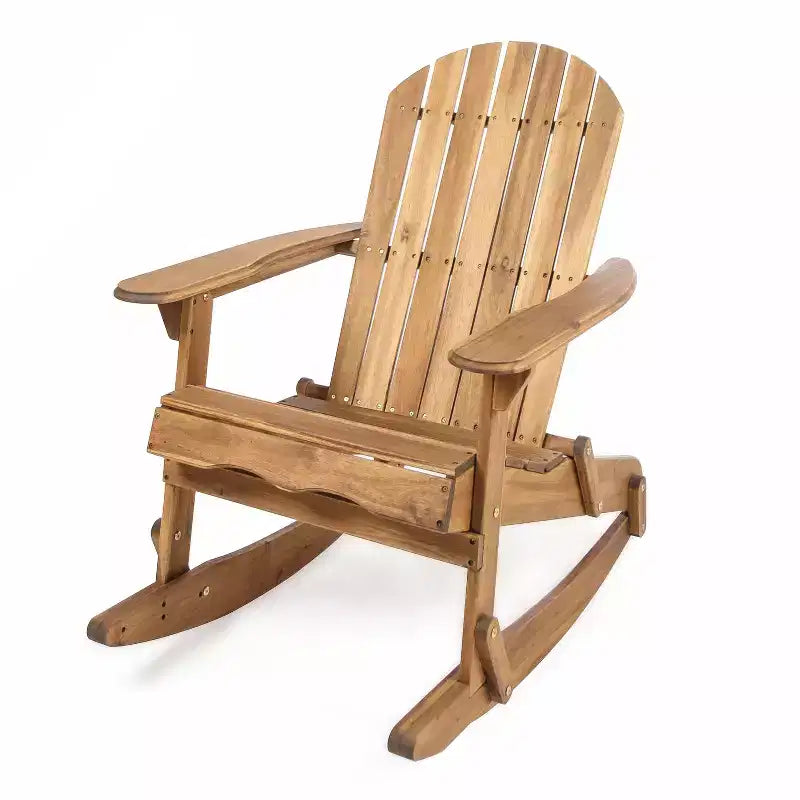 Okak Sedia a dondolo rustica Adirondack in acacia di alta qualità, 1 pezzo, sedia pigra da esterno per portico, cortile e giardino, naturale