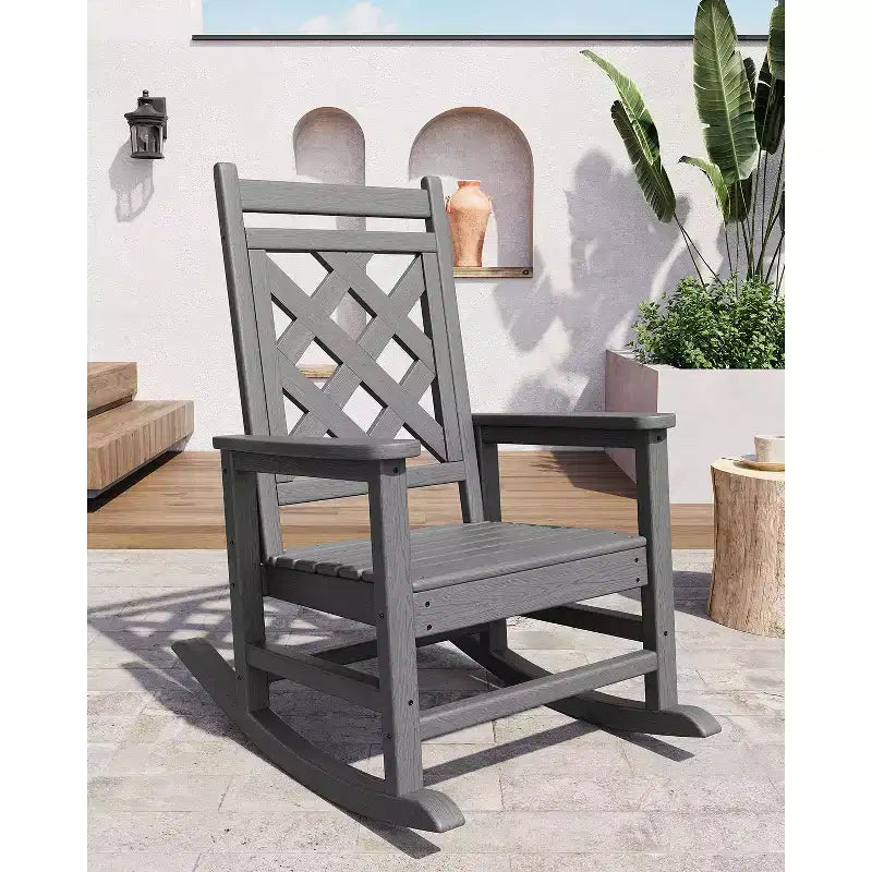 Sedia a dondolo Adirondack da esterno - Dondolo da portico in HDPE per tutte le stagioni con schienale alto, sedia da esterno per focolare per giardino, prato, cortile, patio